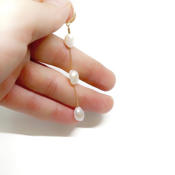 Sterling Silver Real Freshwater Pearl Drop Earrings - Picture 2 of 3